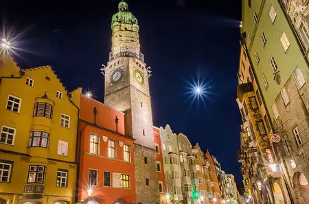 Innsbruck City Tower at night