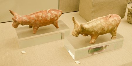 Neolithic Pottery of Bulls, Museum of Prehistoric Thera