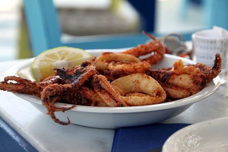 Fried Squid at Ammos Restaurant, Perivolos