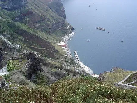 Santorini Cable Car, view from Fira towards Harbour