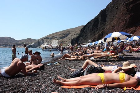 Sunbathers at Red Beach, Santorini