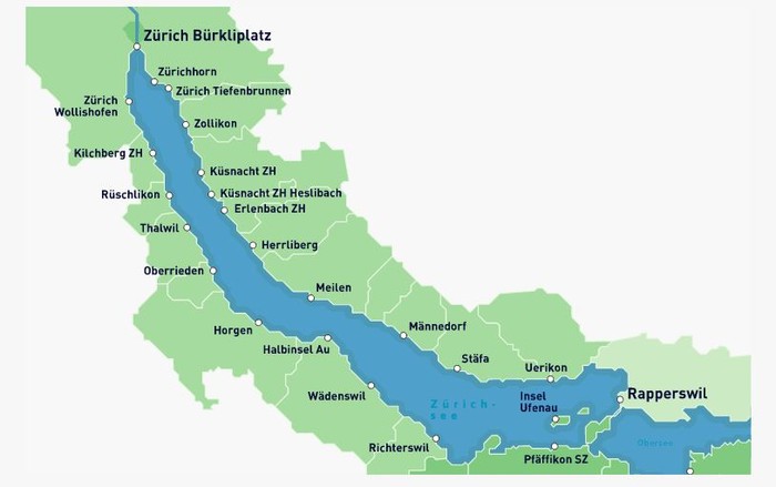 Map of Lake Zurich, Switzerland