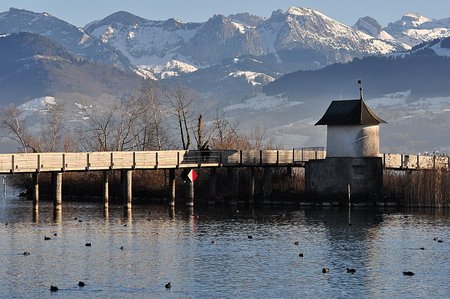 Wooden Bridge on Lake Zurich, Switzerland