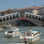 Water taxis on Grand Canal near Rialto Bridge, Venice