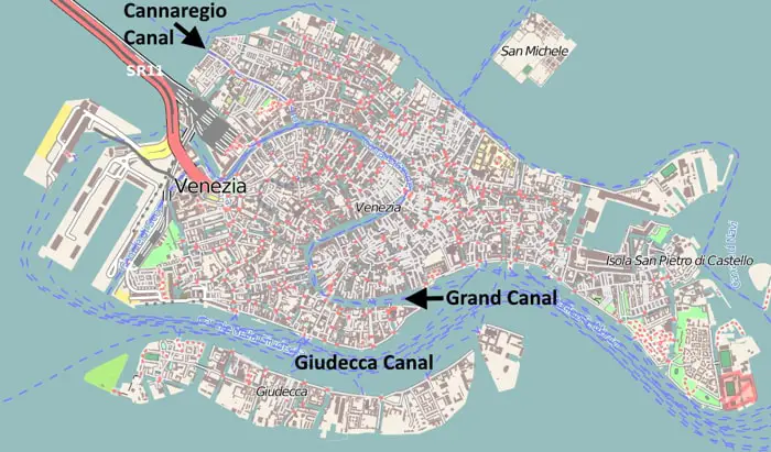 Map of Venice Centre and its main canals, Bourrichon, cc by-sa 2.0