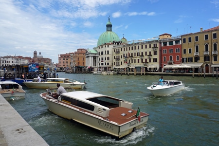 Venice Water taxis at Ferroviaria stop at Grand Canal